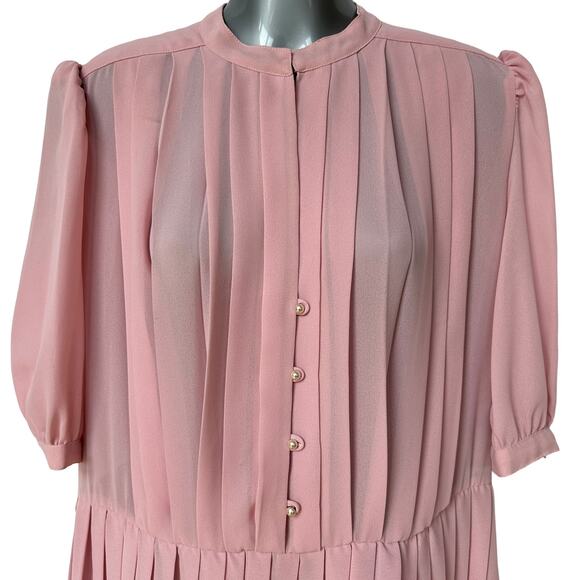 Vintage St. Gillian by Kay Unger Dress Pink Cream Pleated Midi Women's Size 12 - Picture 3 of 12